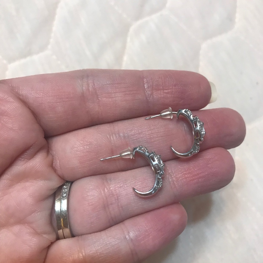 Sterling 925 White Topaz & Diamond Hoop Earrings - Picture 2 of 4